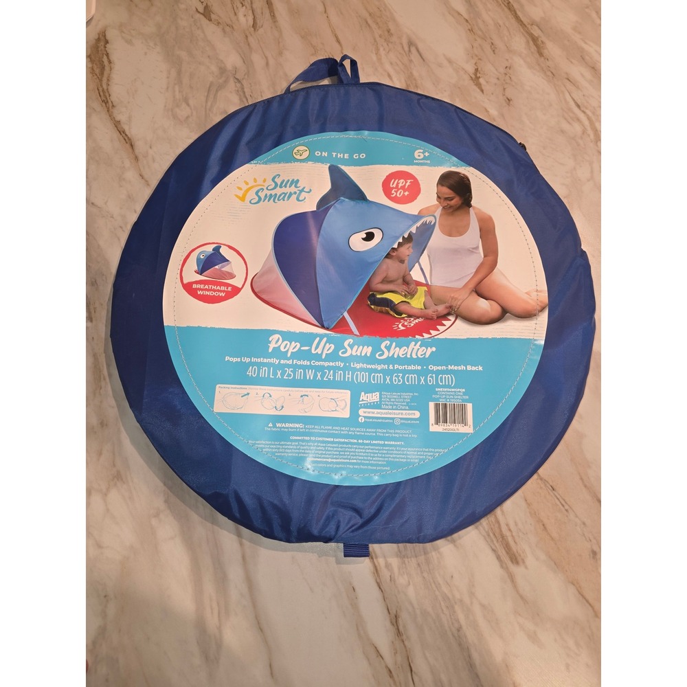 Sun Smart On The Go Pop-Up Sun Shelter UPF 50+ Shark Theme New